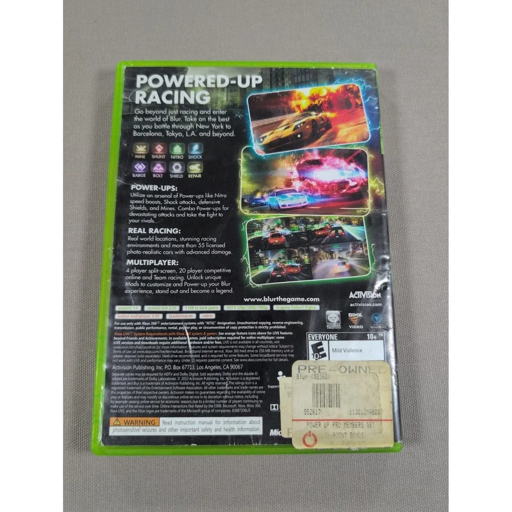 Activision Blur Xbox 360 Racing Video Game No Manual
